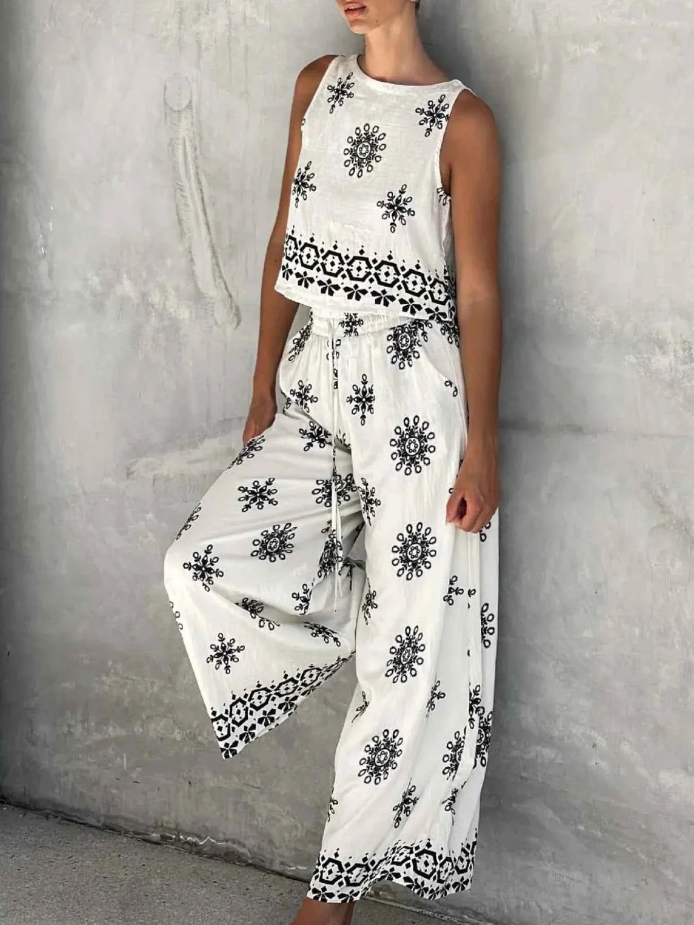 Stylish Printed Tank and Pants Set.
