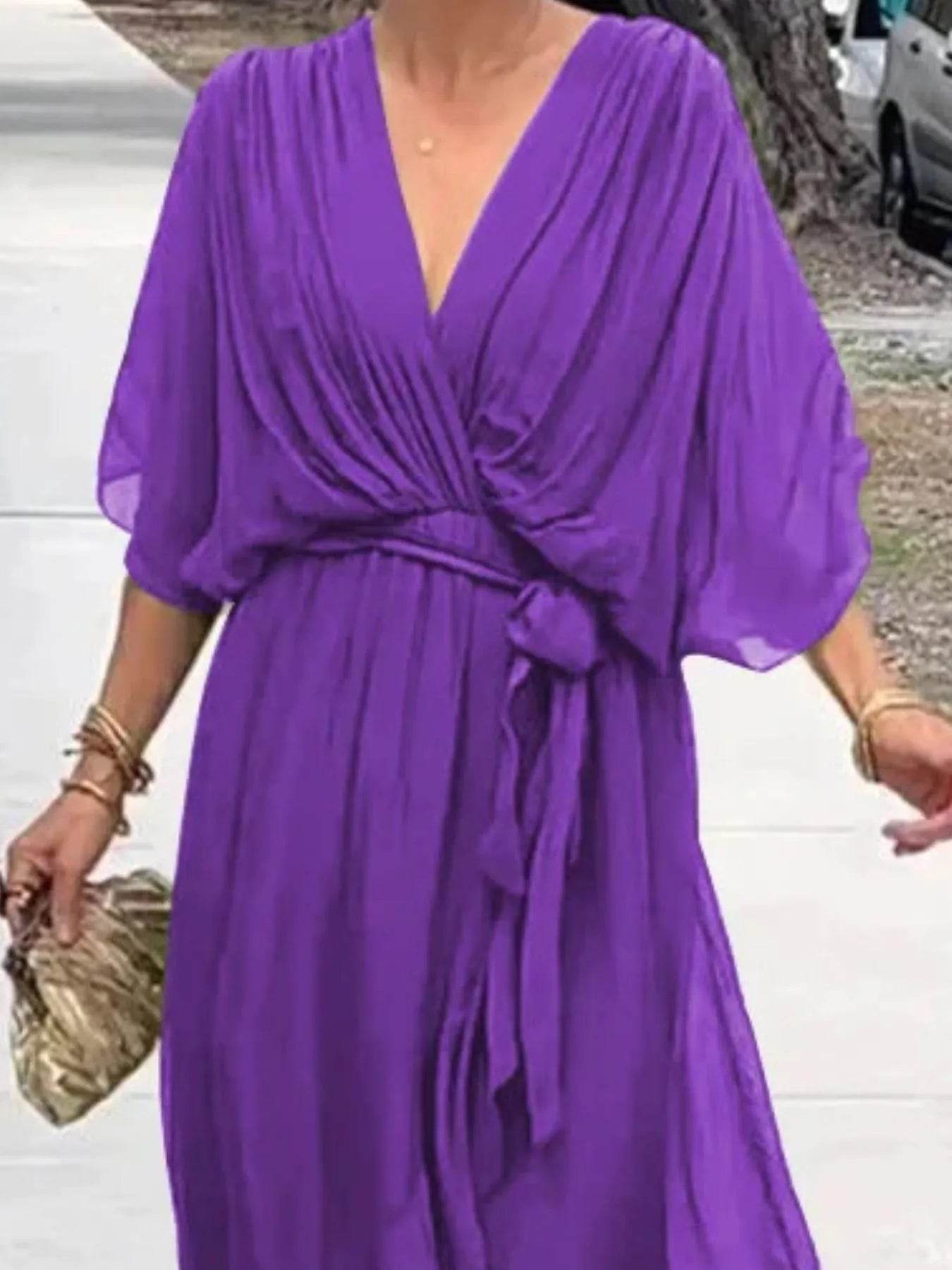 Plus Size Full Size Flowy Tie Front Midi Dress.