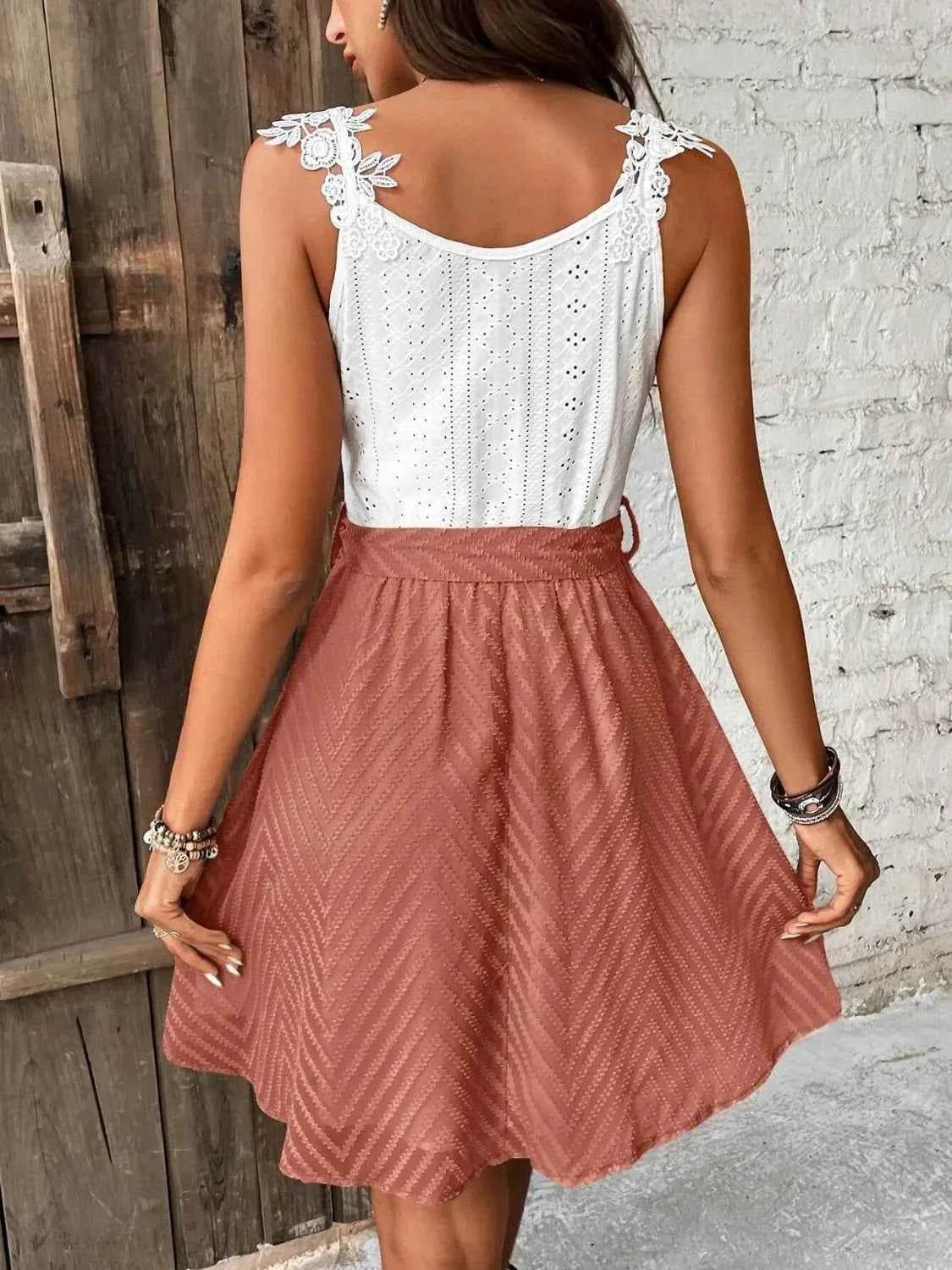 Lace Detail Tie Waist Mini Cami Dress.
