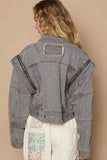 Cropped Denim Jacket with Functional Zipper Detail.