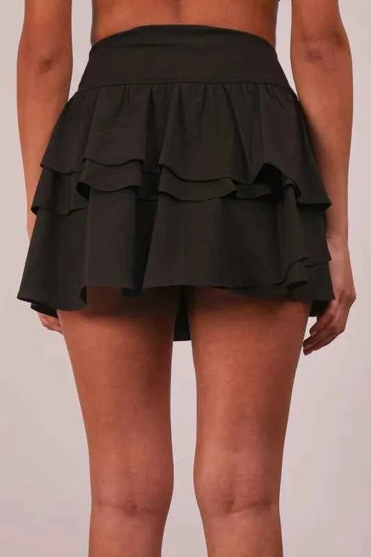 Very J Ruffled Tiered Layers Activewear Skirt with Shorts.