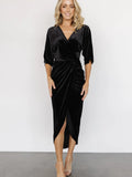 Ruched Surplice Half Sleeve Dress.