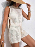 Diamond Pattern Sleeveless Top and Shorts Knit Set - EBYNN