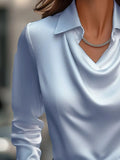 Plus Size Collared Neck Long Sleeve Blouse.