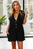 Pocketed V-Neck Short Sleeve Romper.