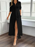 Slit Long Sleeve Maxi Shirt Dress.