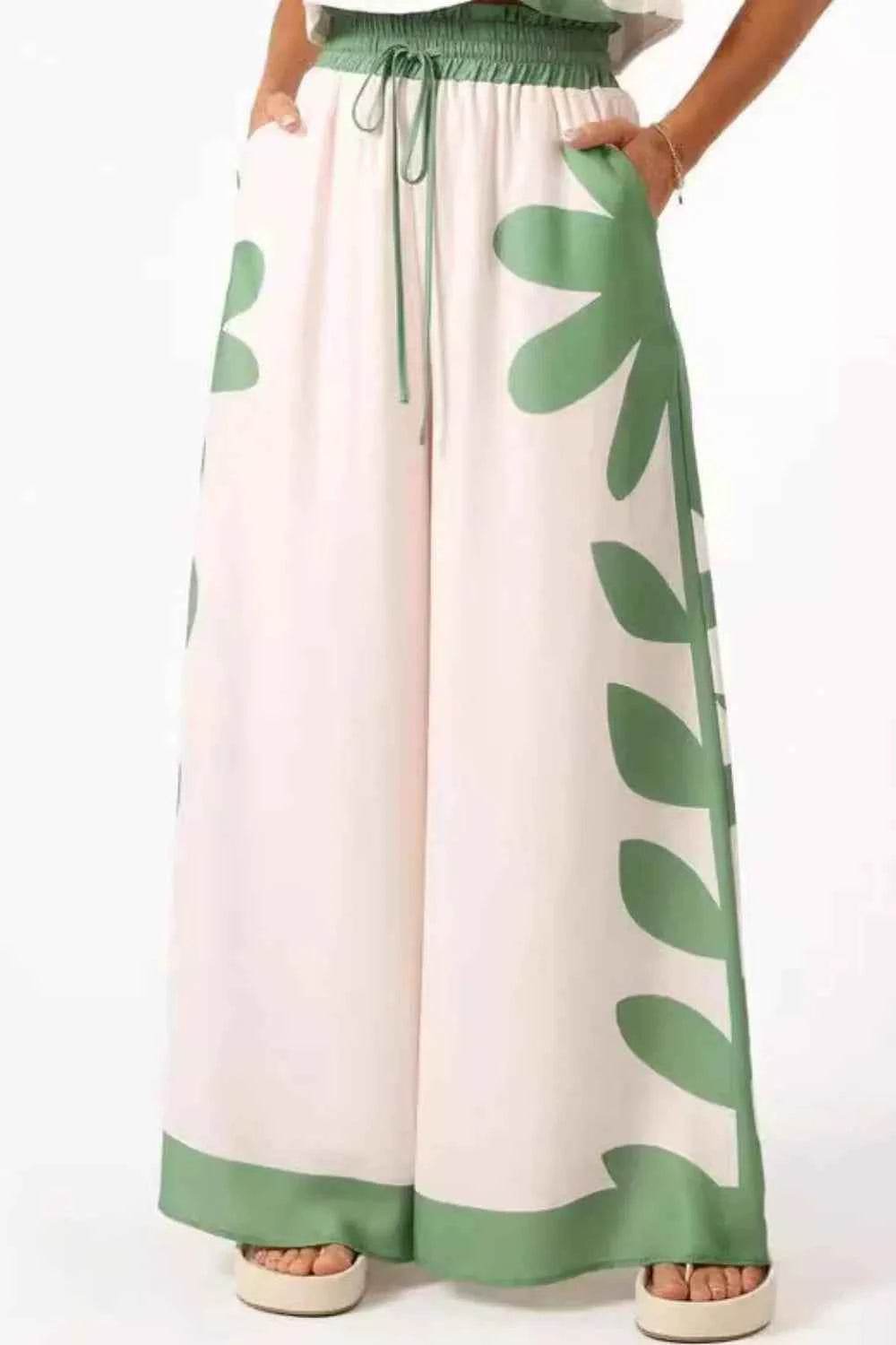 Leaf Print Tank Top and Pants Set - EBYNN