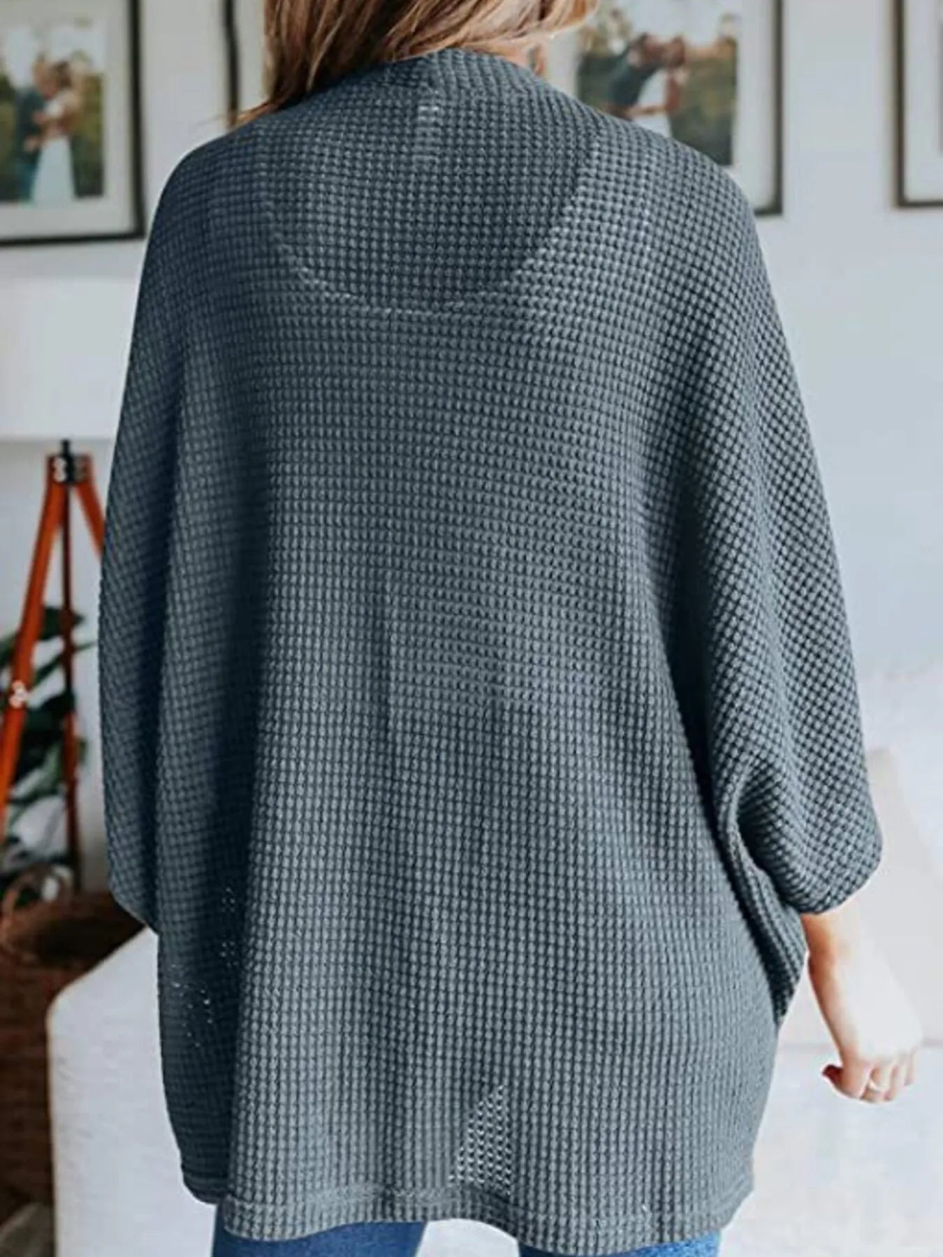 Plus Size Open Front Waffle Knit Cardigan.