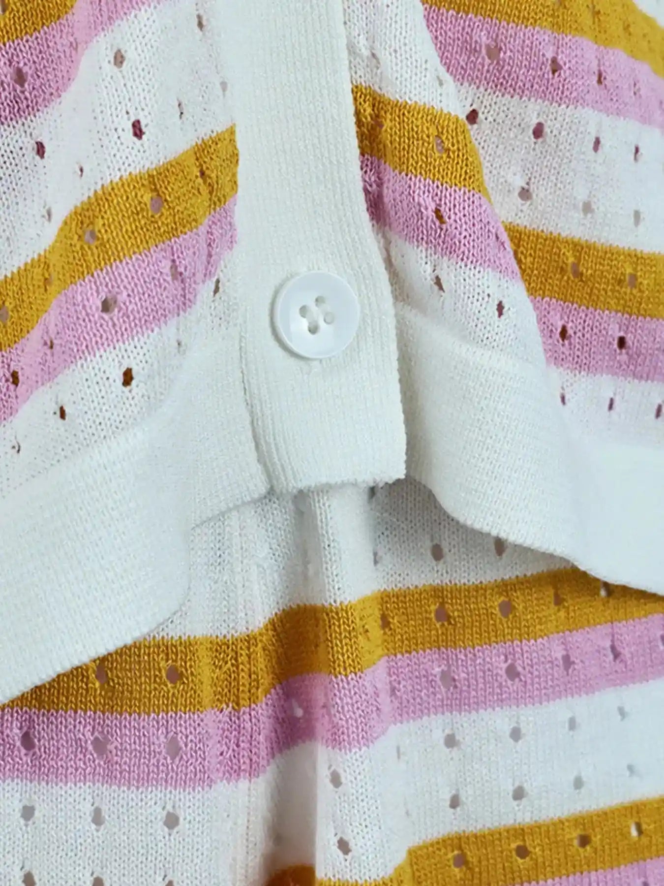 Striped Eyelet Button Up Shirt and Shorts Set.