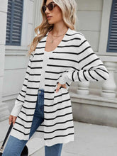Striped Open Front Cardigan - Relaxed Fit.