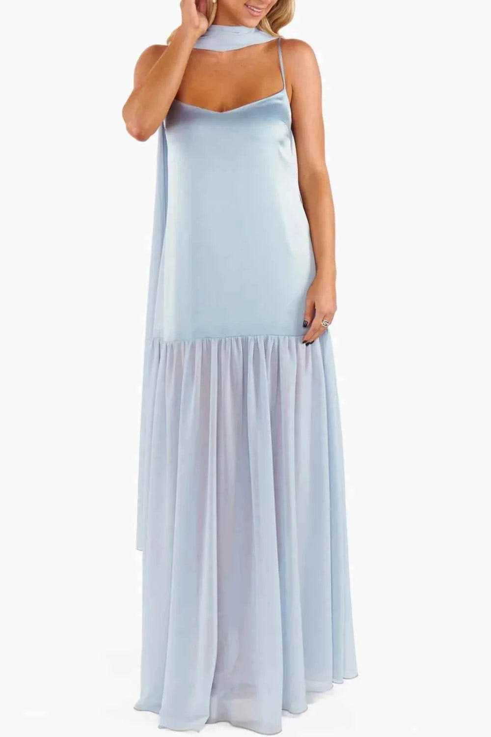 Adjustable Strap Maxi Cami Dress with Scarf.