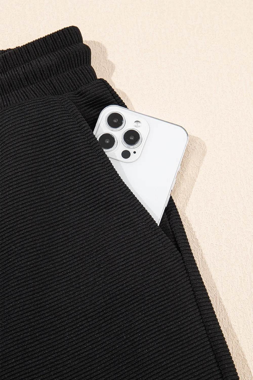 Textured Ruffled Sleeve Zipped Top & Wide Leg Pants Set - EBYNN