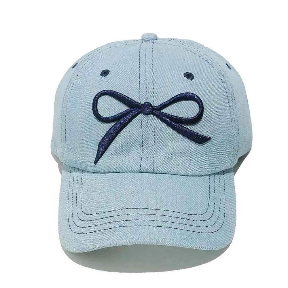 Bow Embroidered Denim Baseball Cap.