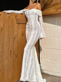 Lace Off-Shoulder Flounce Sleeve Maxi Dress.