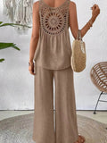 Round Neck Tank and Wide Leg Pants Set - EBYNN