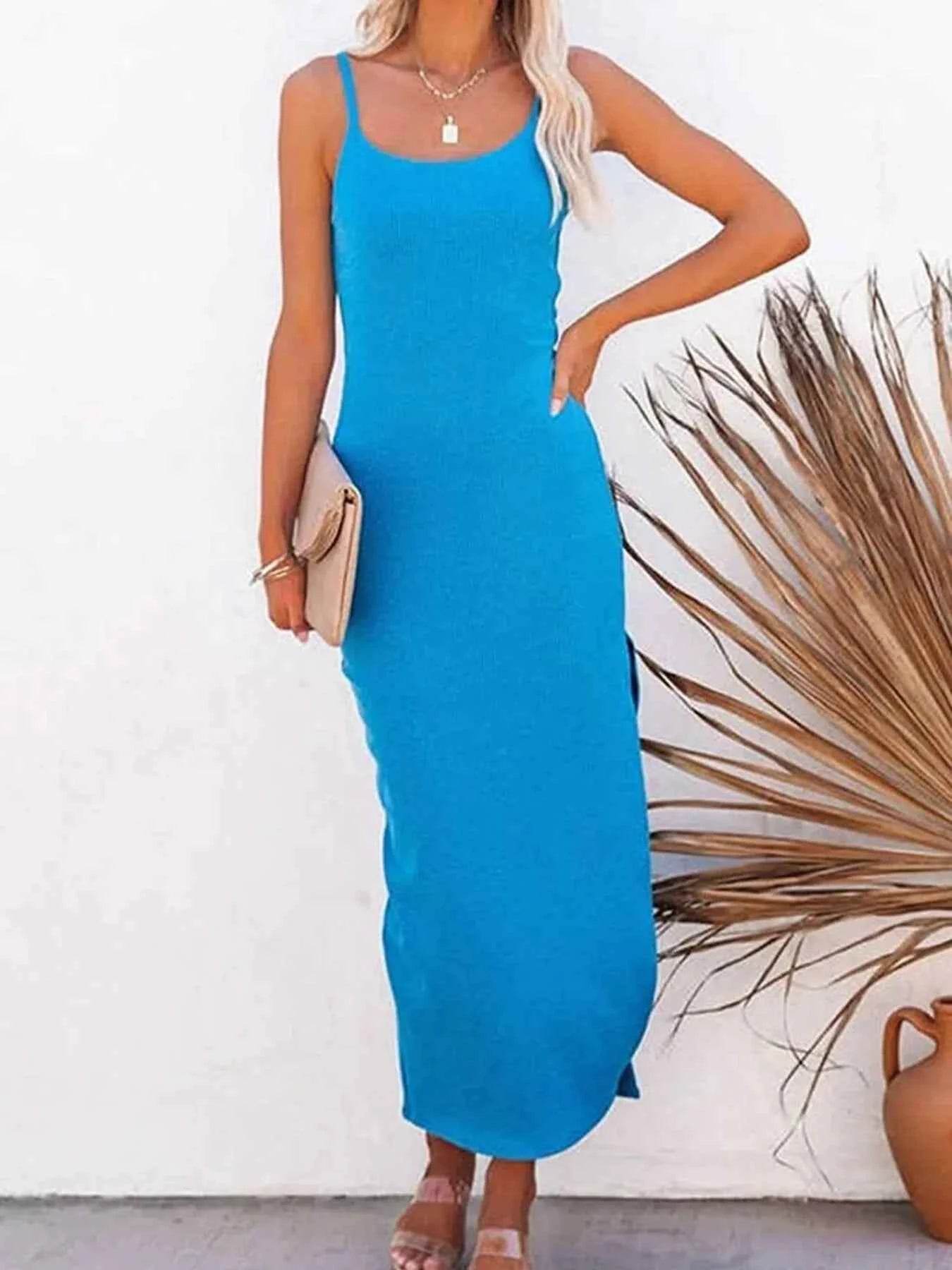 Ribbed Tank Midi Dress with Side Slit.