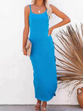 Ribbed Tank Midi Dress with Side Slit.