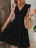 Eyelet Ruffled Cap Sleeve Mini Dress.