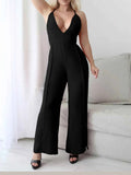 Crisscross Back V-Neck Wide Leg Jumpsuit.