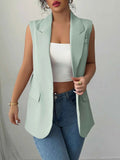 One Button V-Neck Blazer Vest Coat.