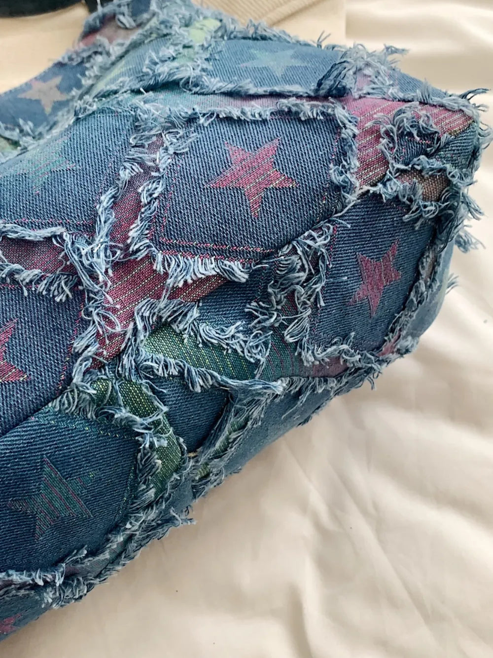 Raw Hem Denim Shoulder Bag.