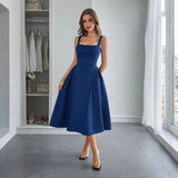 Square Neck Wide Strap Midi Dress.