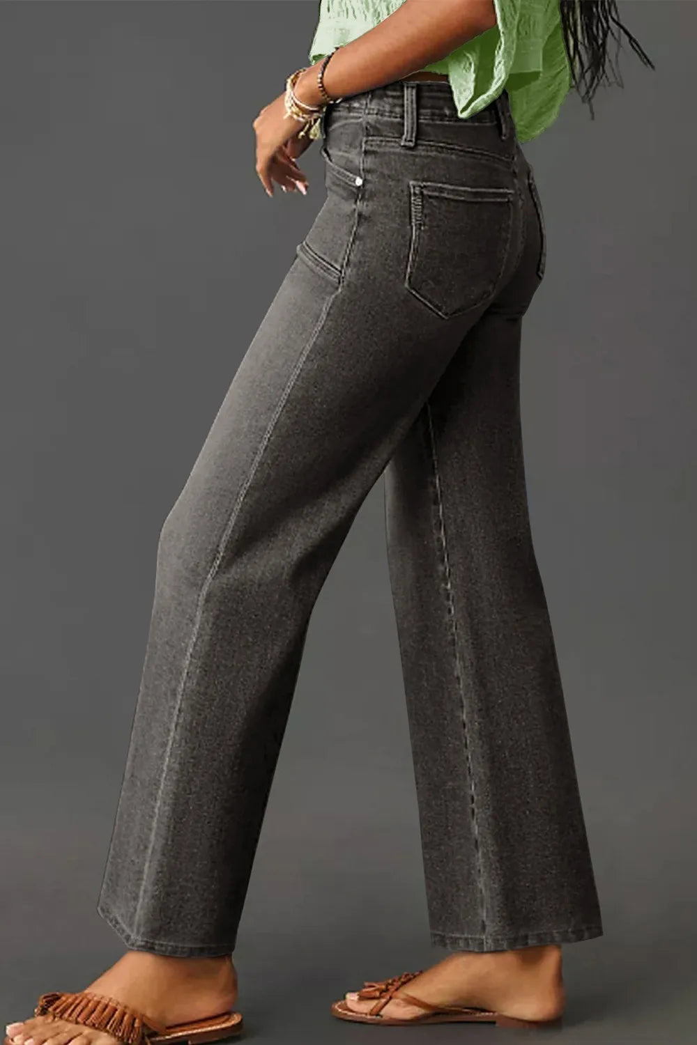 High-Waisted Wide-Leg Vintage Wash Jeans.