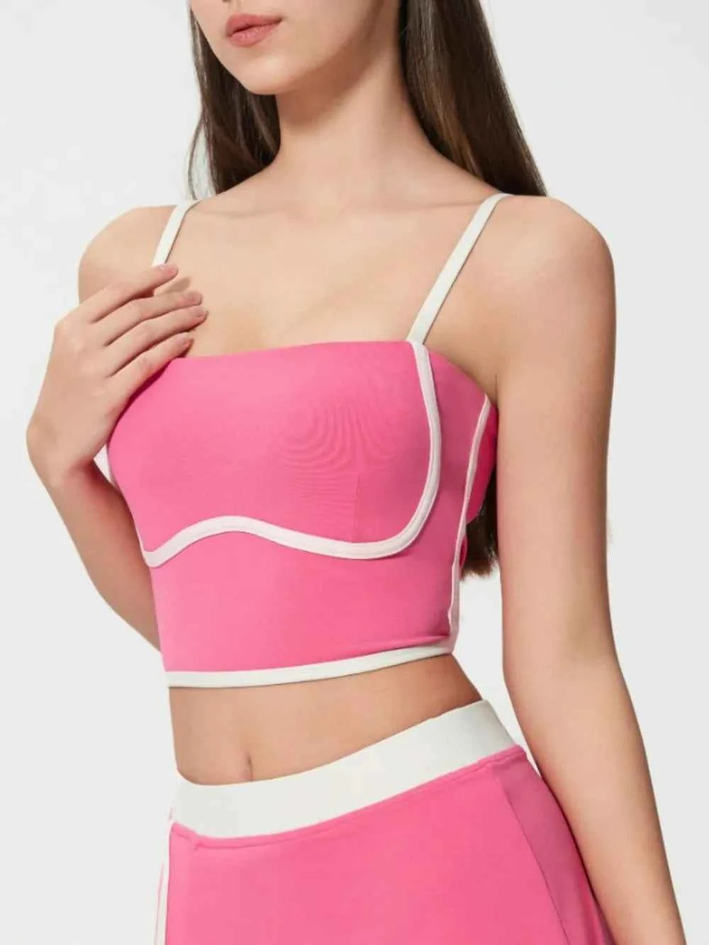 Millennia Contrast Trim Square Neck Active Cami with Detachable Pads.