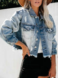 Distressed Raw Hem Denim Jacket.