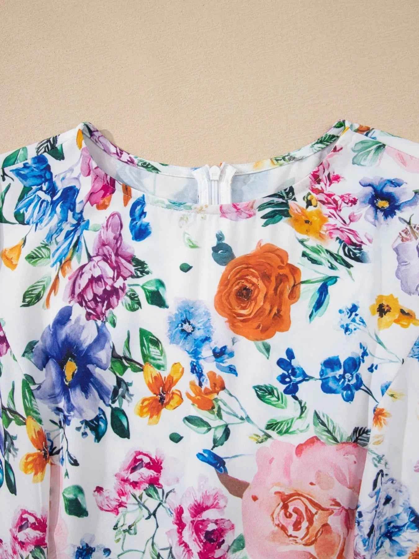 Floral Print Cap Sleeve Mini Dress.