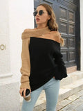 Asymmetrical Color Block Long Sleeve Sweater.