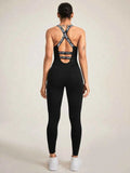 Crisscross Back Sleeveless Active Jumpsuit.