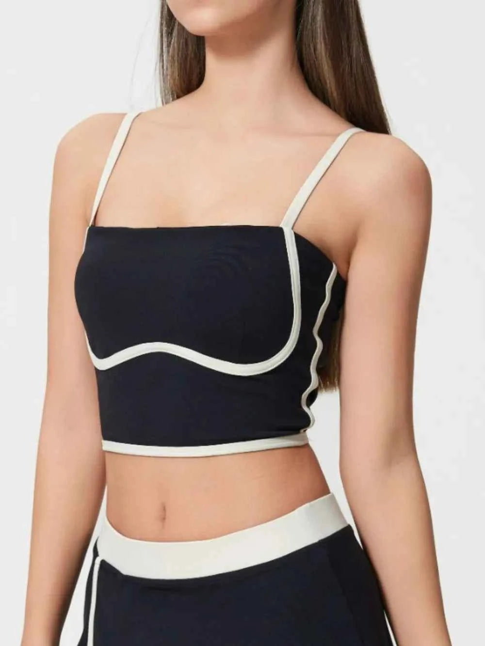 Millennia Contrast Trim Square Neck Active Cami with Detachable Pads.