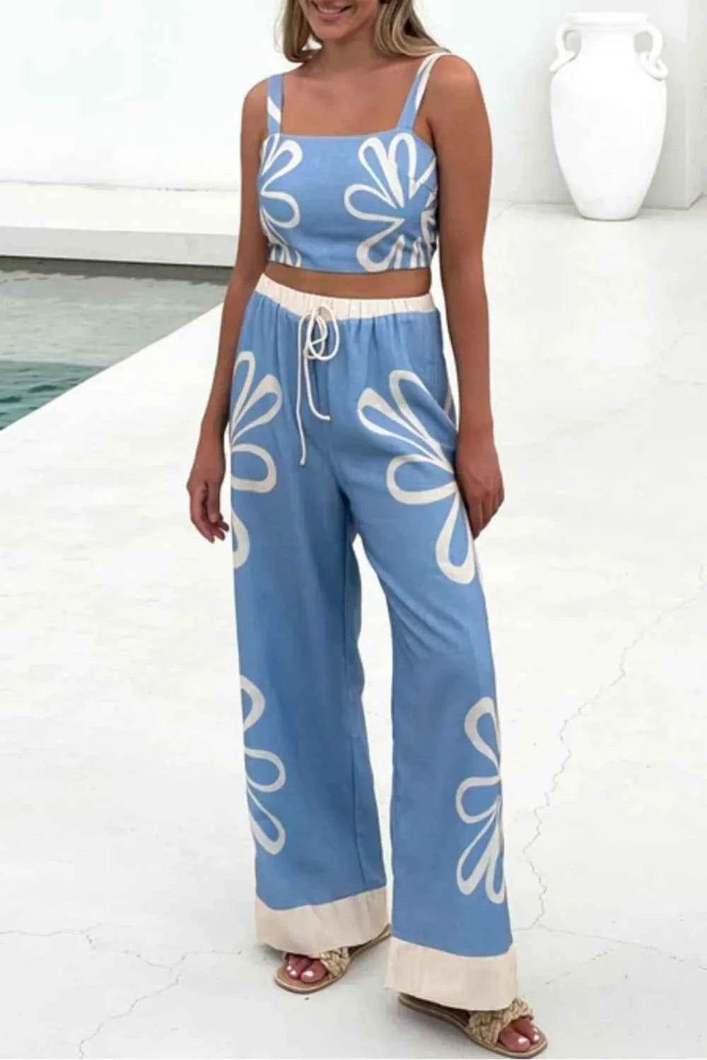 Smocked Square Neck Cami and Pants Set - EBYNN