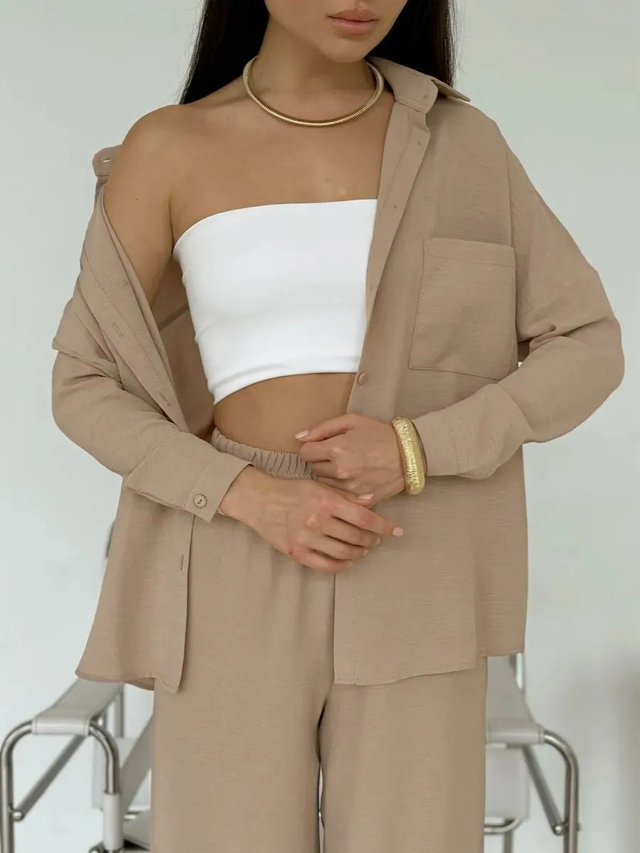 Button Up Long Sleeve Shirt and Pants Set.