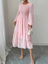Polka Dot Long Sleeve Tiered Midi Dress.