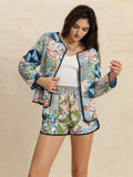 Printed Button Up Long Sleeve Outerwear and Shorts Set - EBYNN