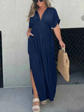 Plus Size Deep V-Neck Maxi Dress with Side Slit.