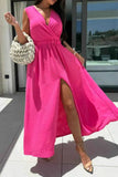Surplice Sleeveless Maxi Dress with Slit.