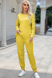 Round Neck Top and Drawstring Pants Lounge Set.