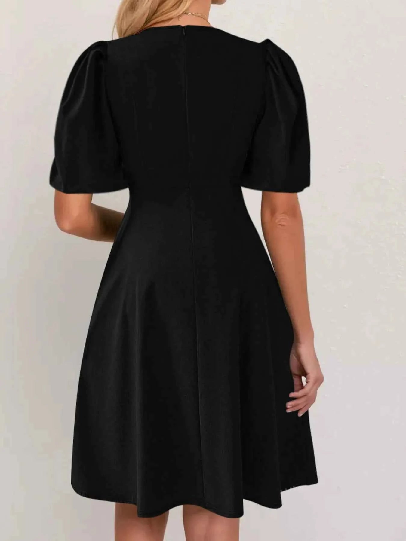 Round Neck Puff Sleeve A-Line Dress.