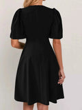 Round Neck Puff Sleeve A-Line Dress.