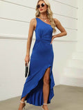 One-Shoulder Asymmetric Maxi Dress with Twist Detail.