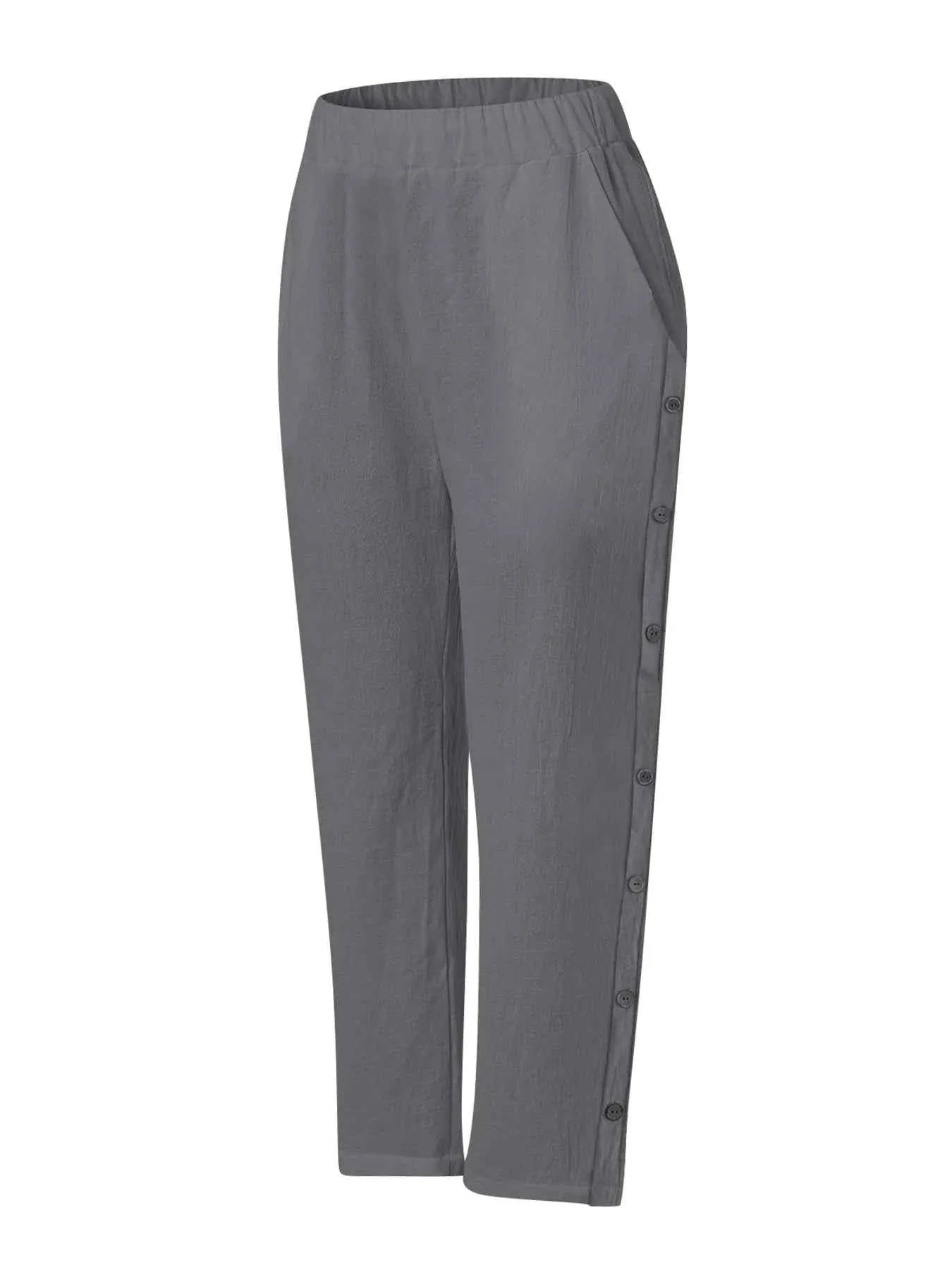 Casual Plus Size Wide Leg Button Decor Pants.