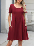 Pleated Front Round Neck Swing Dress.