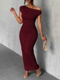 Textured Single Shoulder Maxi Dress.