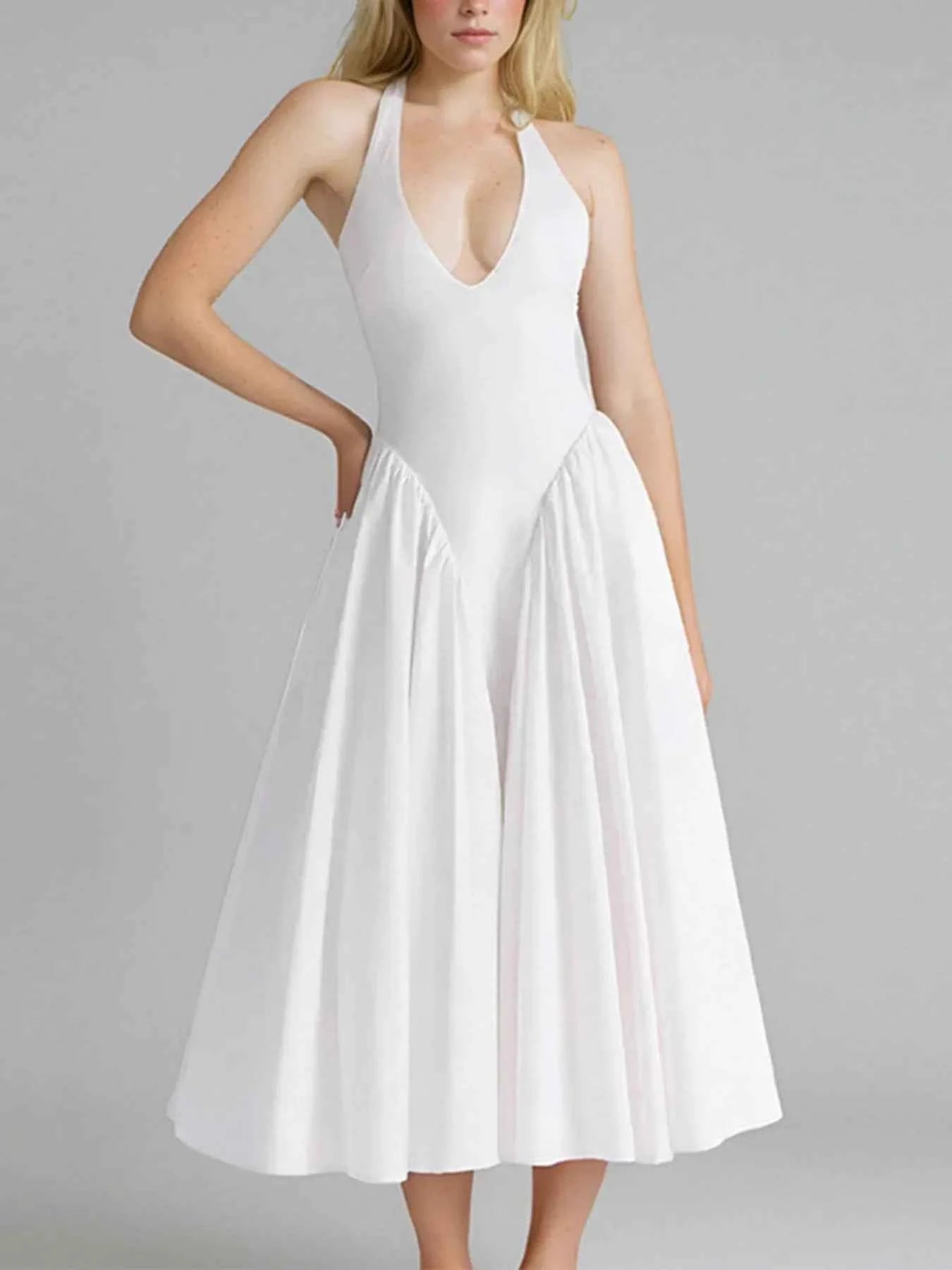 Plus Size Ruched Halter Neck Midi Dress.