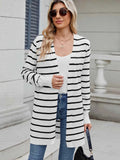 Striped Open Front Cardigan - Relaxed Fit.
