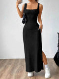 Cutout Square Neck Wide Strap Knit Dress.