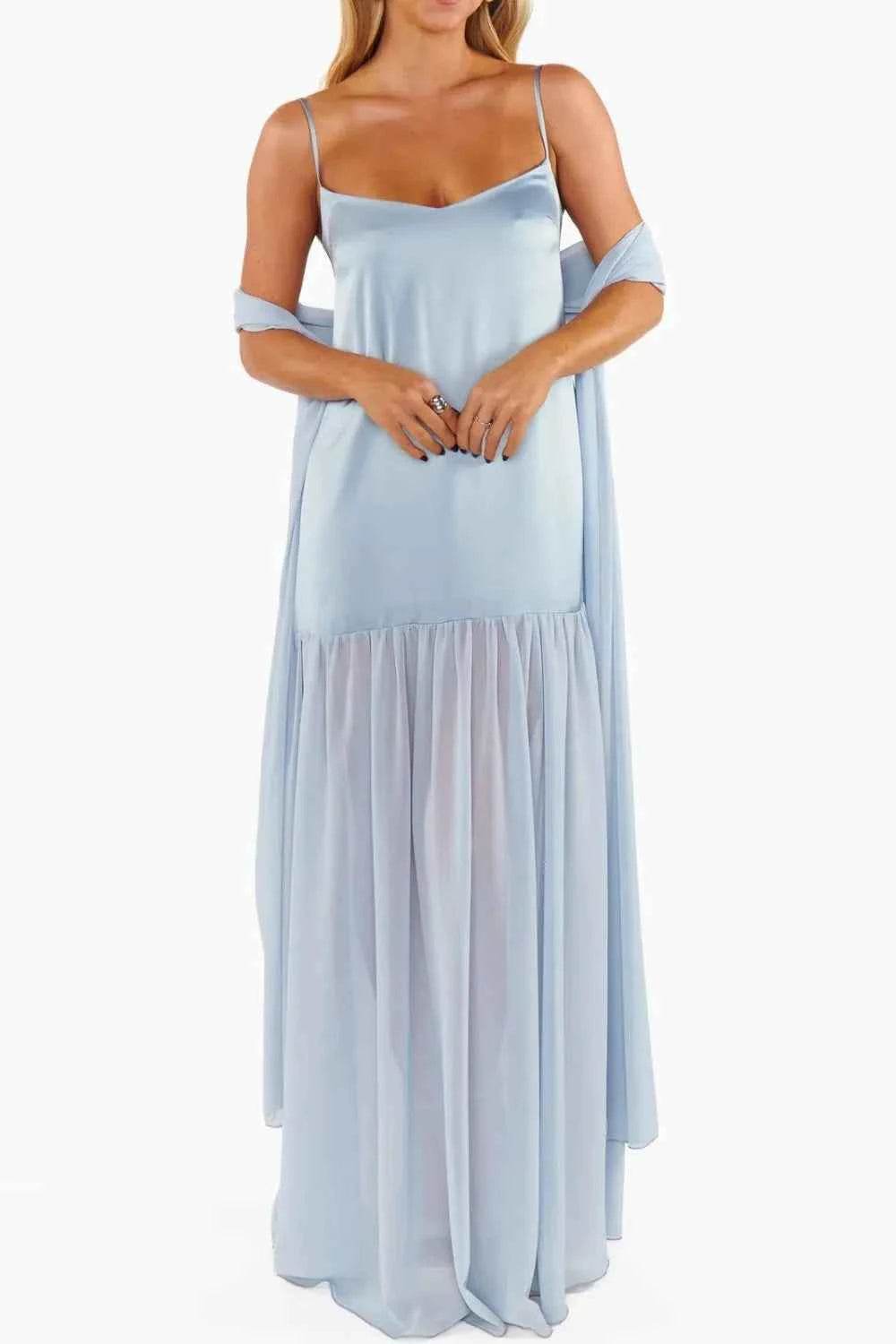 Adjustable Strap Maxi Cami Dress with Scarf.